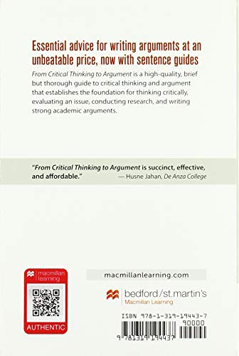 From Critical Thinking to Argument: A Portable Guide [Paperback] Barnet, Sylvan; Bedau, Hugo and O'Hara, John