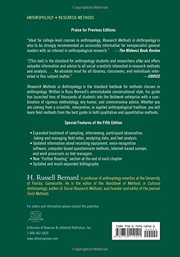 RESEARCH METHODS IN ANTHROPOLOGY 5ED: Qualitative And Quantitative Approaches Bernard University Of Florida, H. Russell