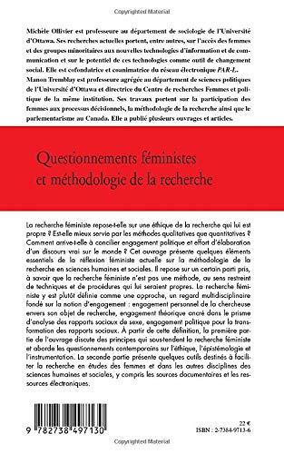 QUESTIONNEMENTS F�MINISTES ET M�THODOLOGIE DE LA RECHERCHE (French Edition) [Paperback] Ollivier, Mich�le and Tremblay, Manon