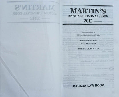 2012 Martin's Annual Criminal Code Canada Law Book