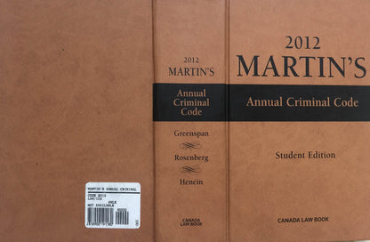 2012 Martin's Annual Criminal Code Canada Law Book