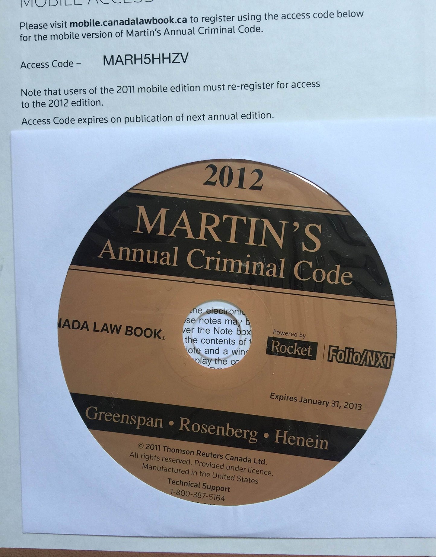 2012 Martin's Annual Criminal Code Canada Law Book